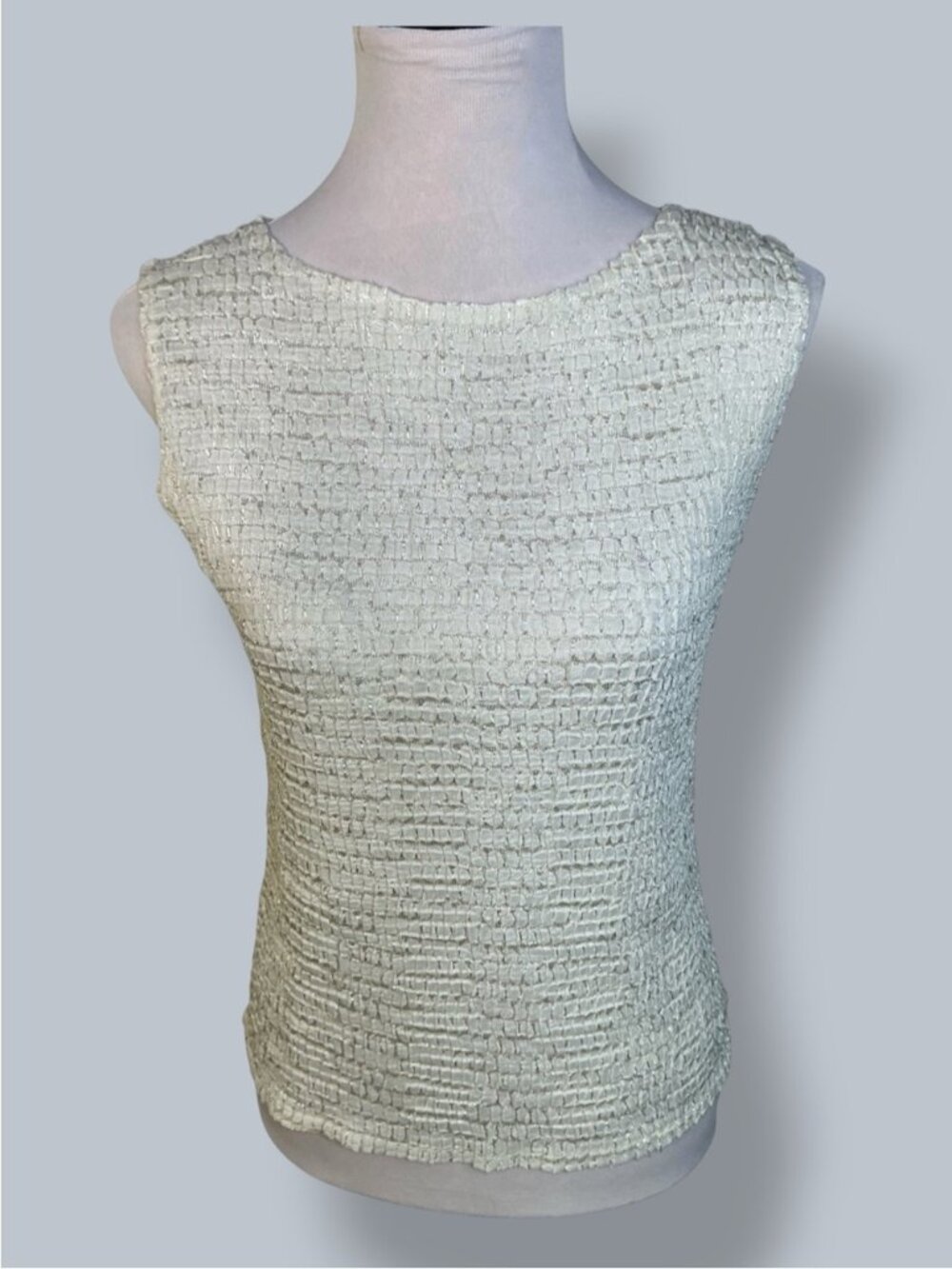 Pleat Pleat Rafael Silver Metallic Threaded Top Shell Creamy White Ivory Small